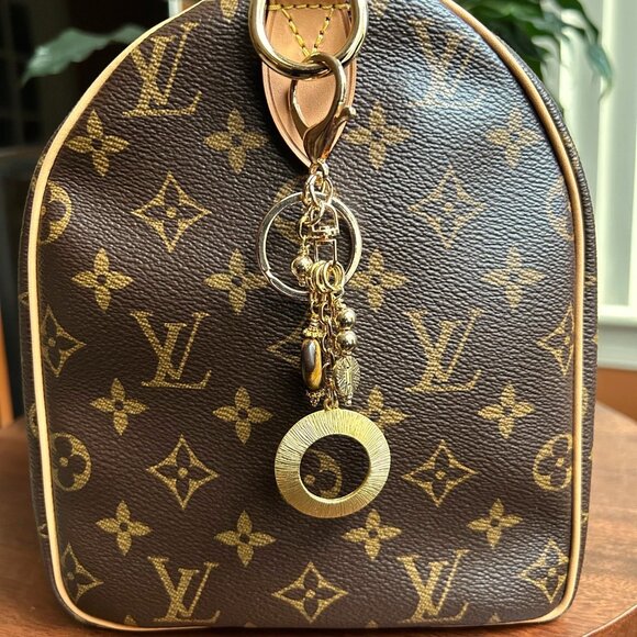 TIGER'S EYE CIRCLE Bag Charm Brown and Gold Tone 🐆 - Picture 7 of 8